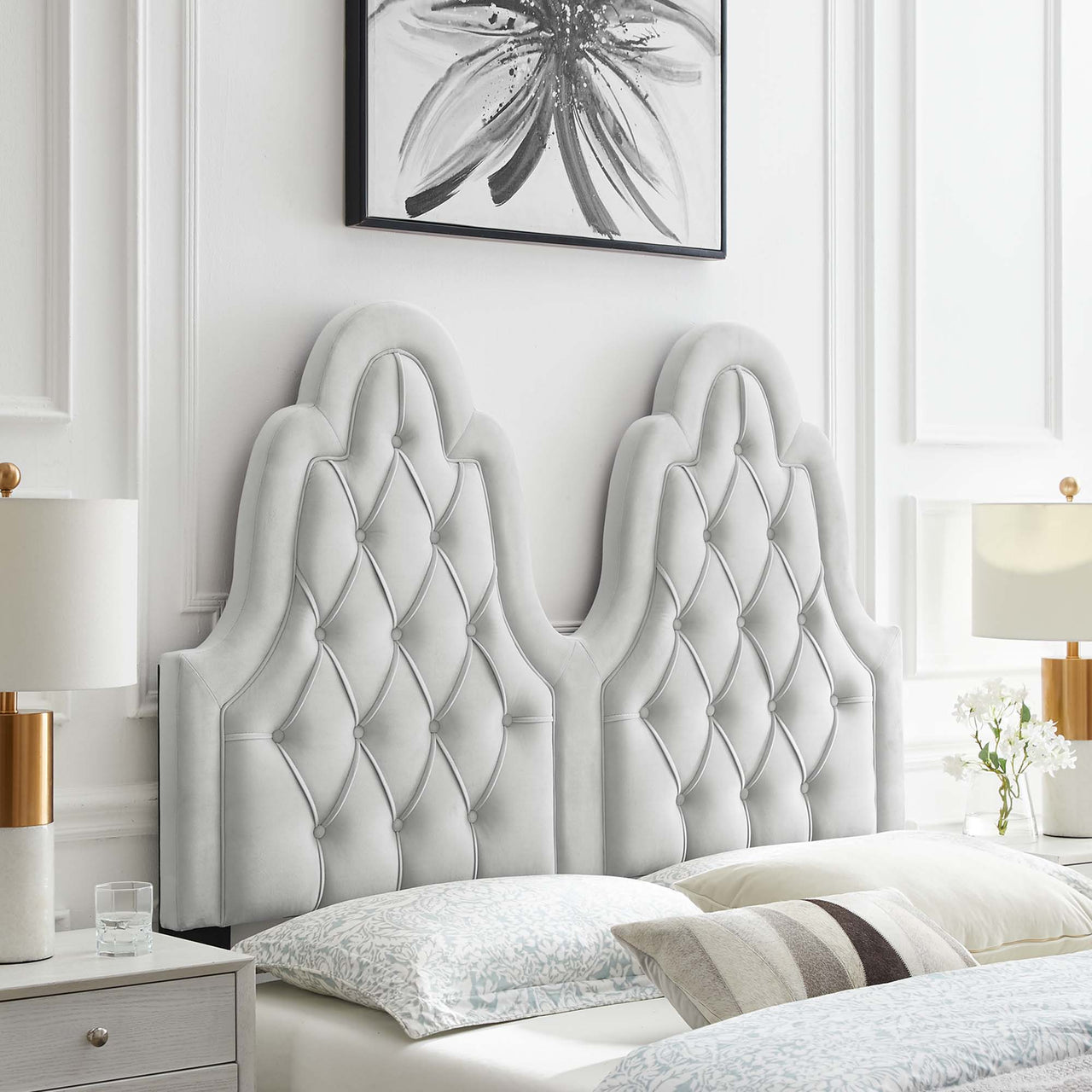 Avielle Velvet King | California King Headboard, Light Gray