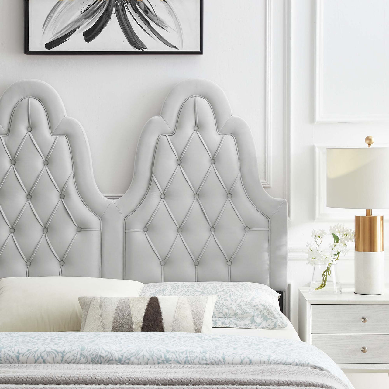 Avielle Velvet King | California King Headboard, Light Gray