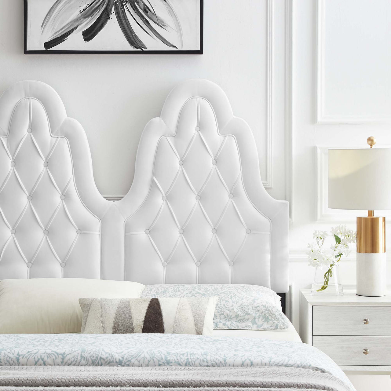 Avielle Velvet King | California King Headboard, White