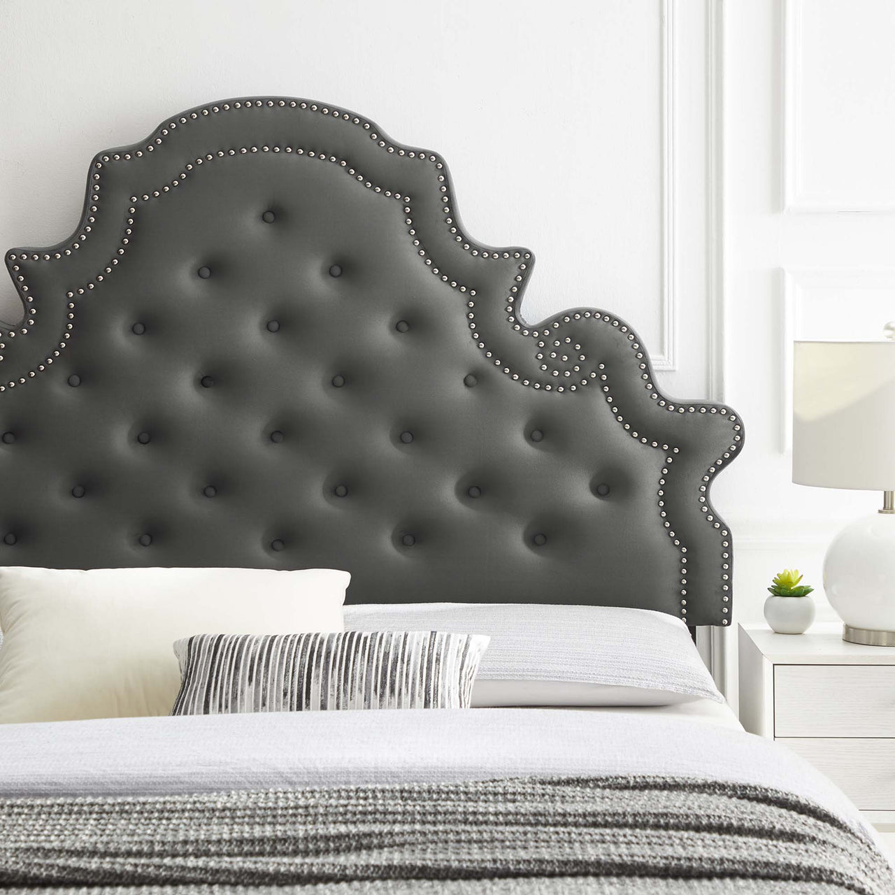 Crown Velvet Twin Headboard, Charcoal