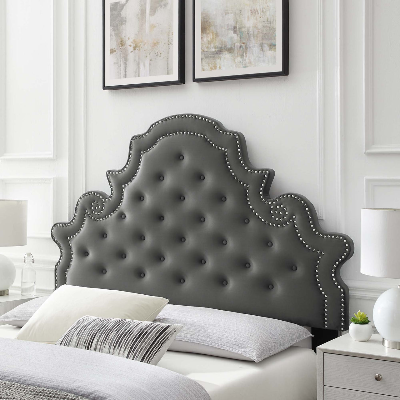 Crown Velvet Twin Headboard, Charcoal