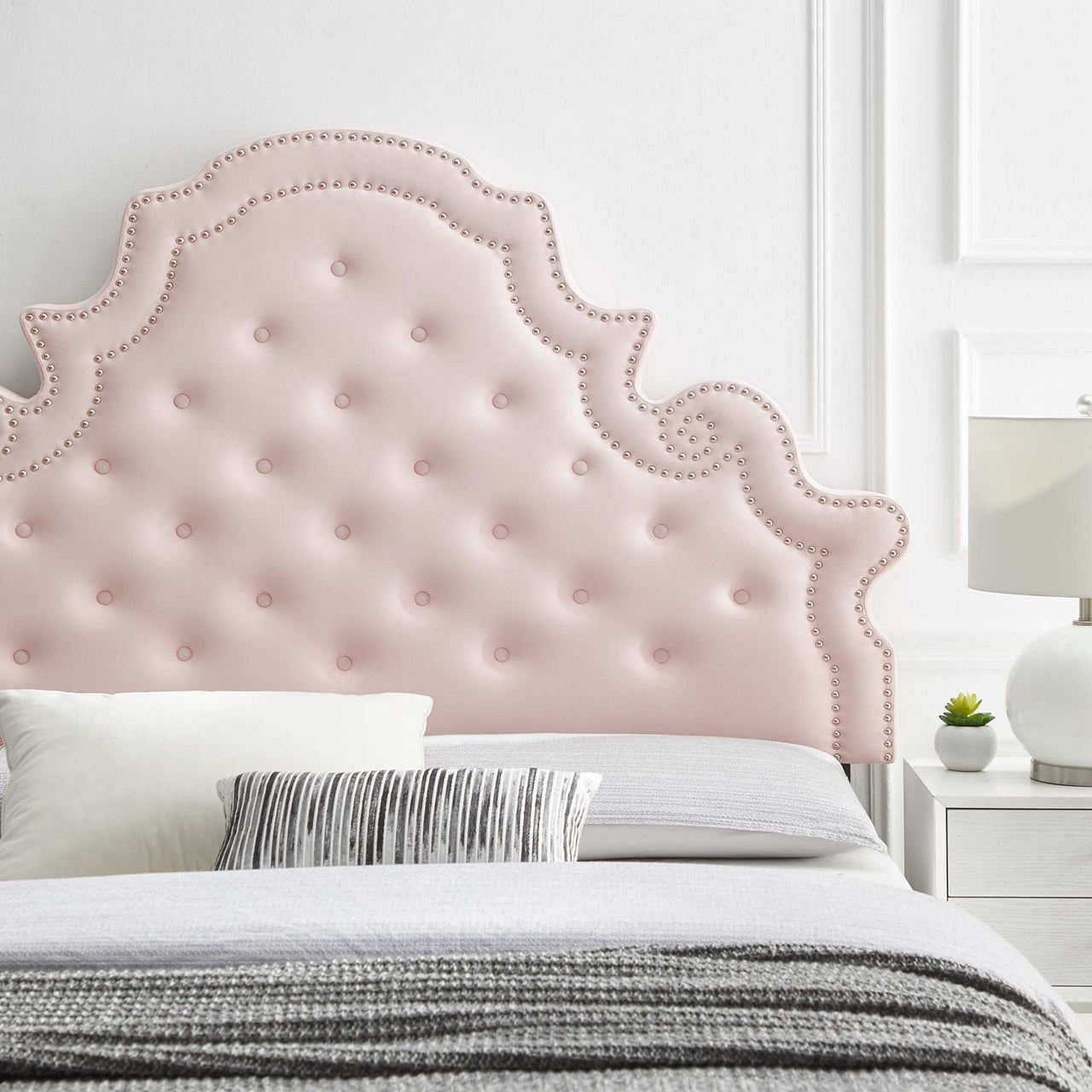 Crown Velvet Twin Headboard, Pink