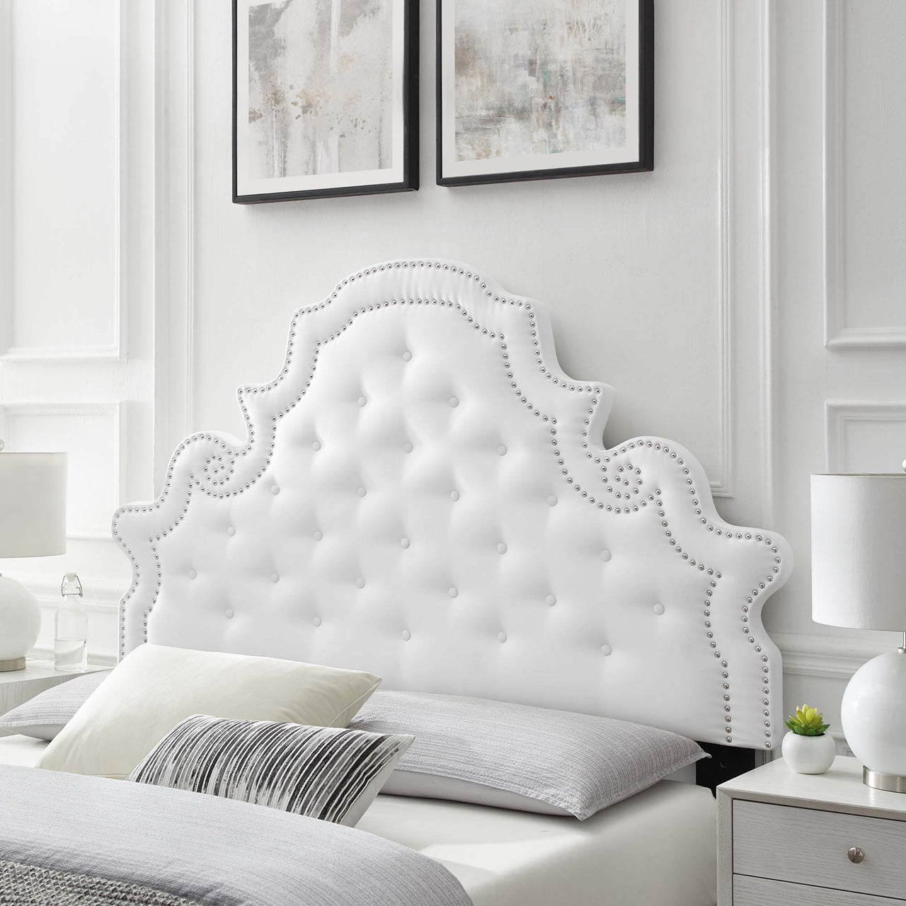 Crown Velvet Twin Headboard, White