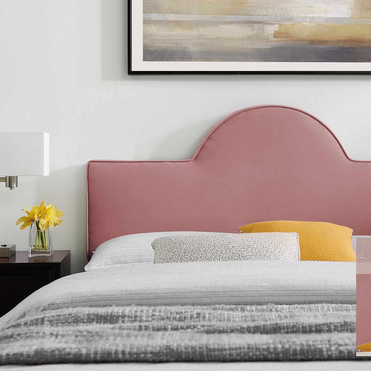 Dusk Upholstered Velvet Queen Bed, Dusty Rose