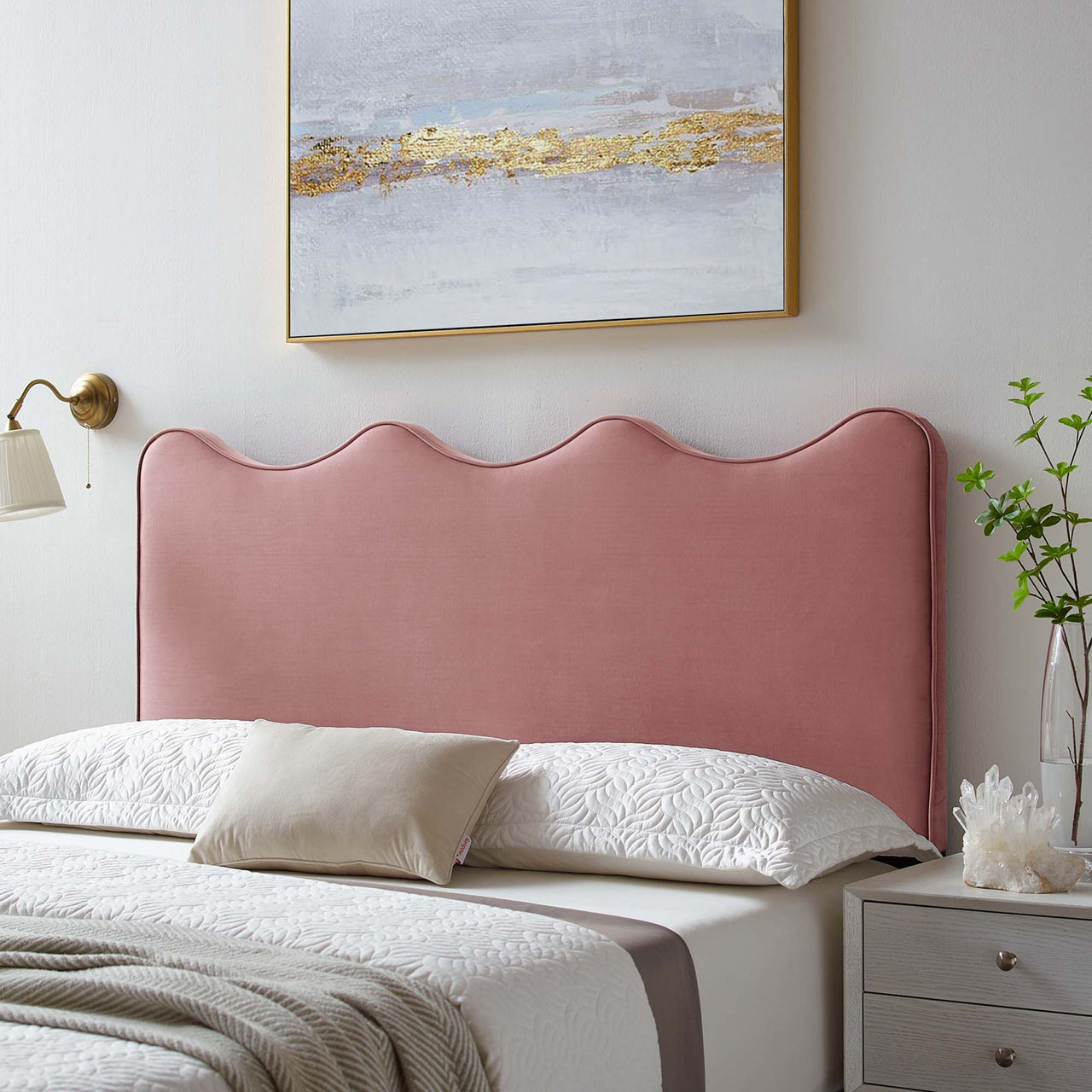 Ondine Upholstered Velvet Twin Headboard, Dusty Rose