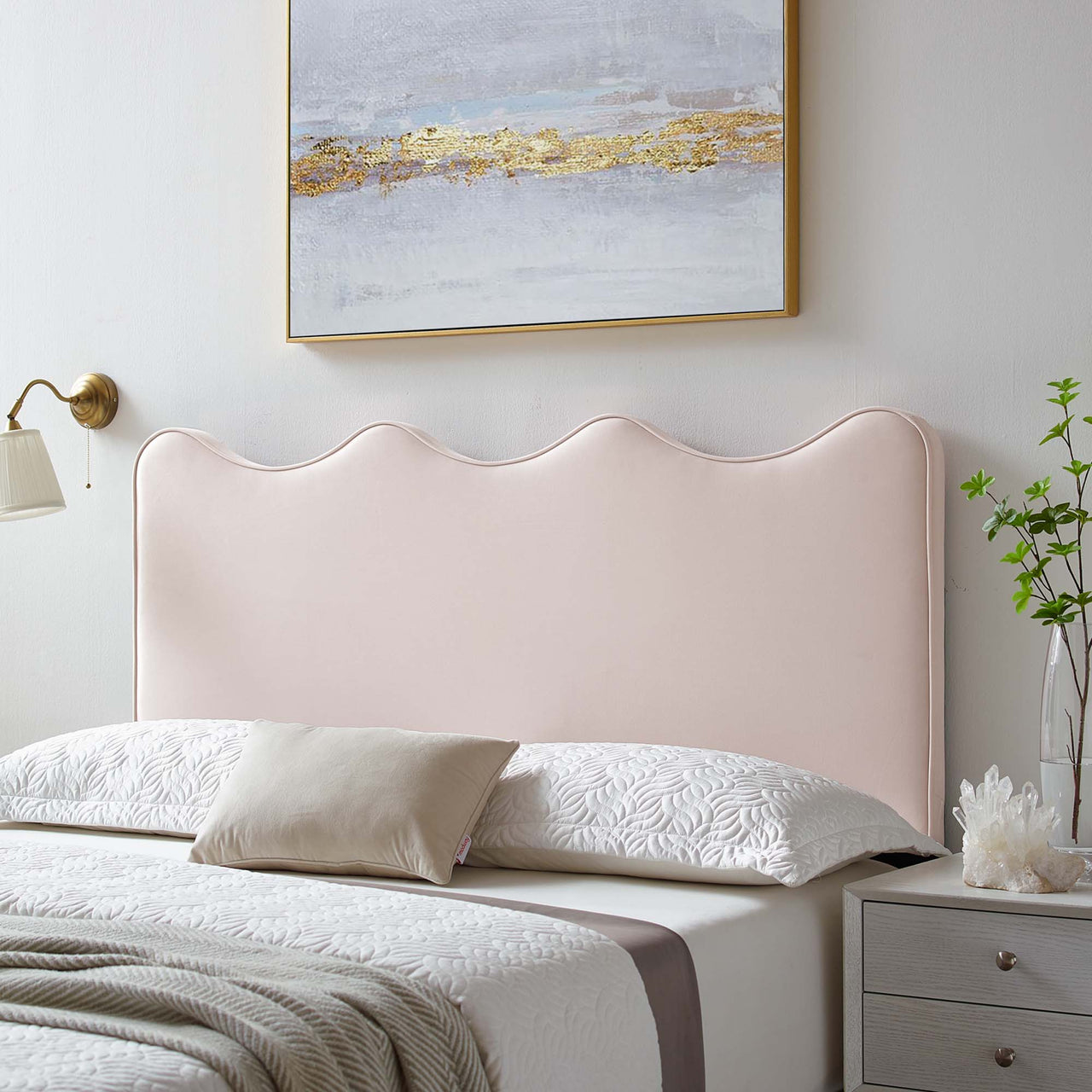 Ondine Upholstered Velvet Twin Headboard, Pink