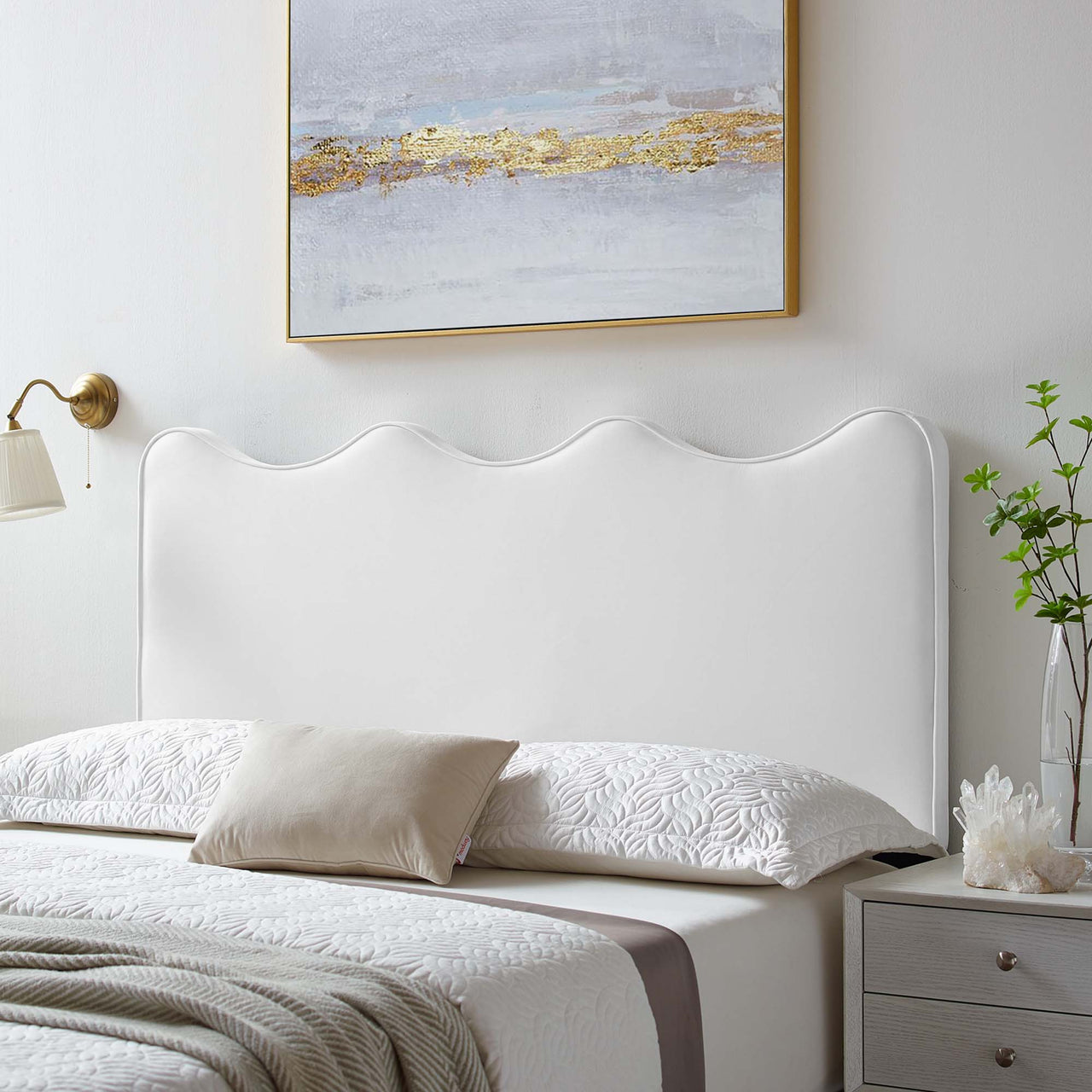 Ondine Upholstered Velvet Twin Headboard, White