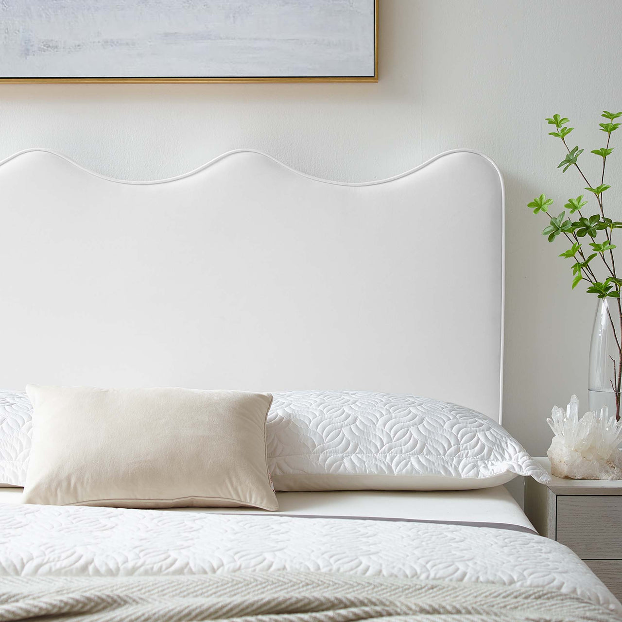 Ondine Upholstered Velvet Twin Headboard, White