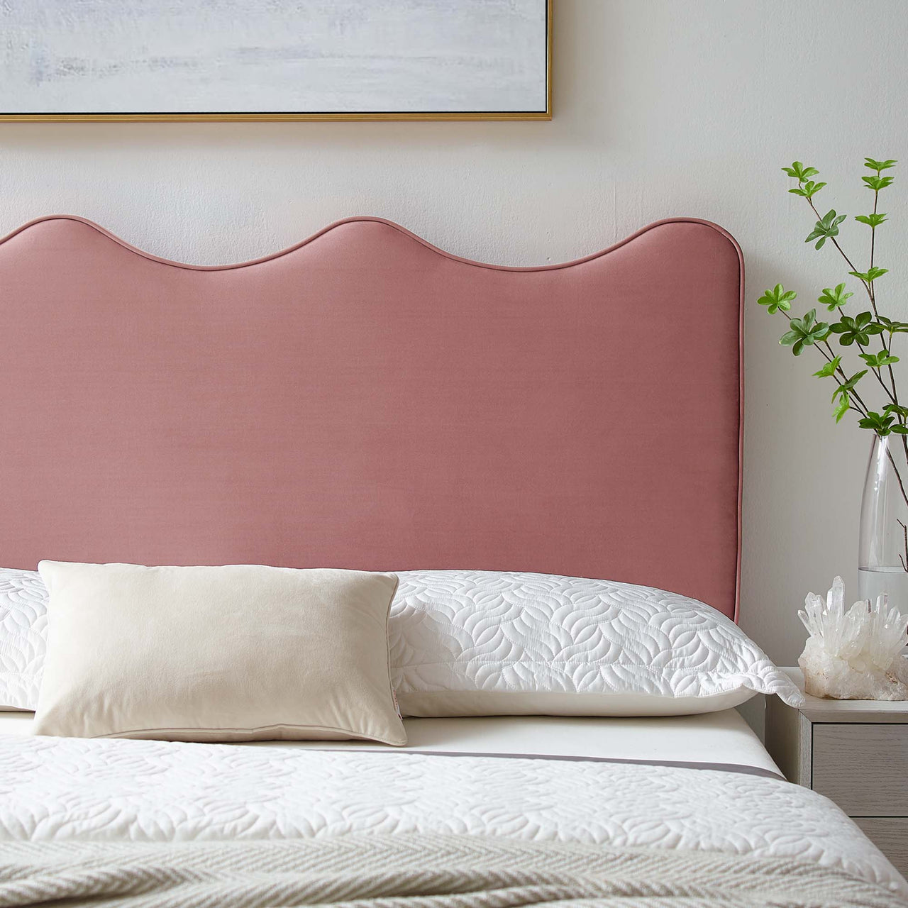 Ondine Upholstered Velvet Full | Queen Headboard, Dusty Rose
