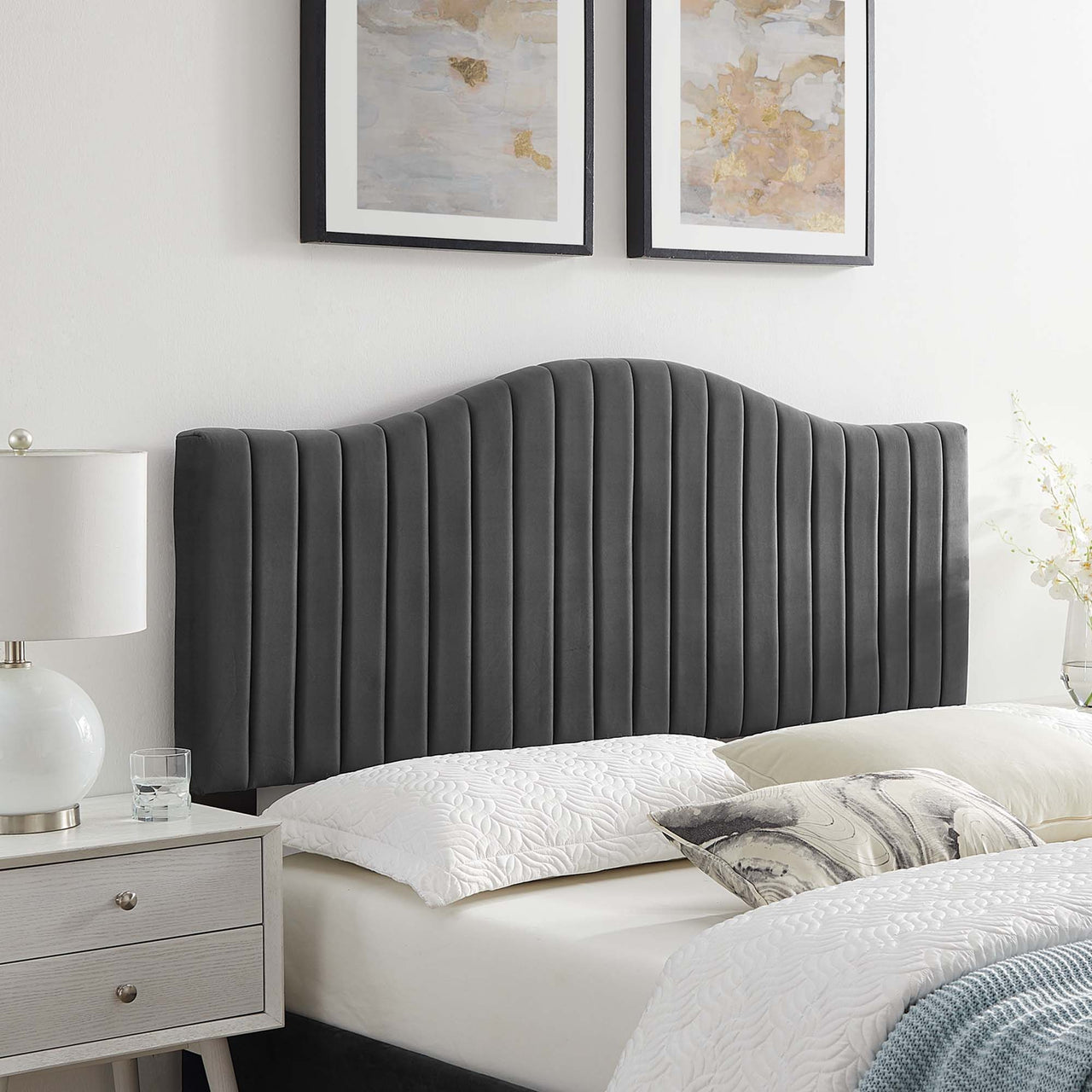 Bree Velvet Twin Headboard, Charcoal