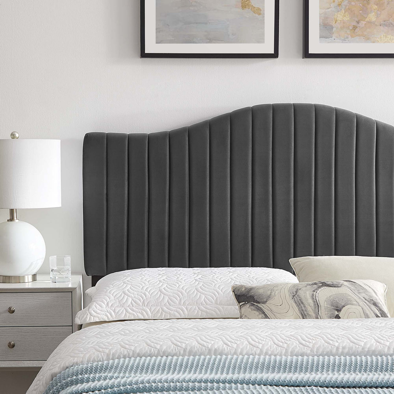 Bree Velvet Twin Headboard, Charcoal