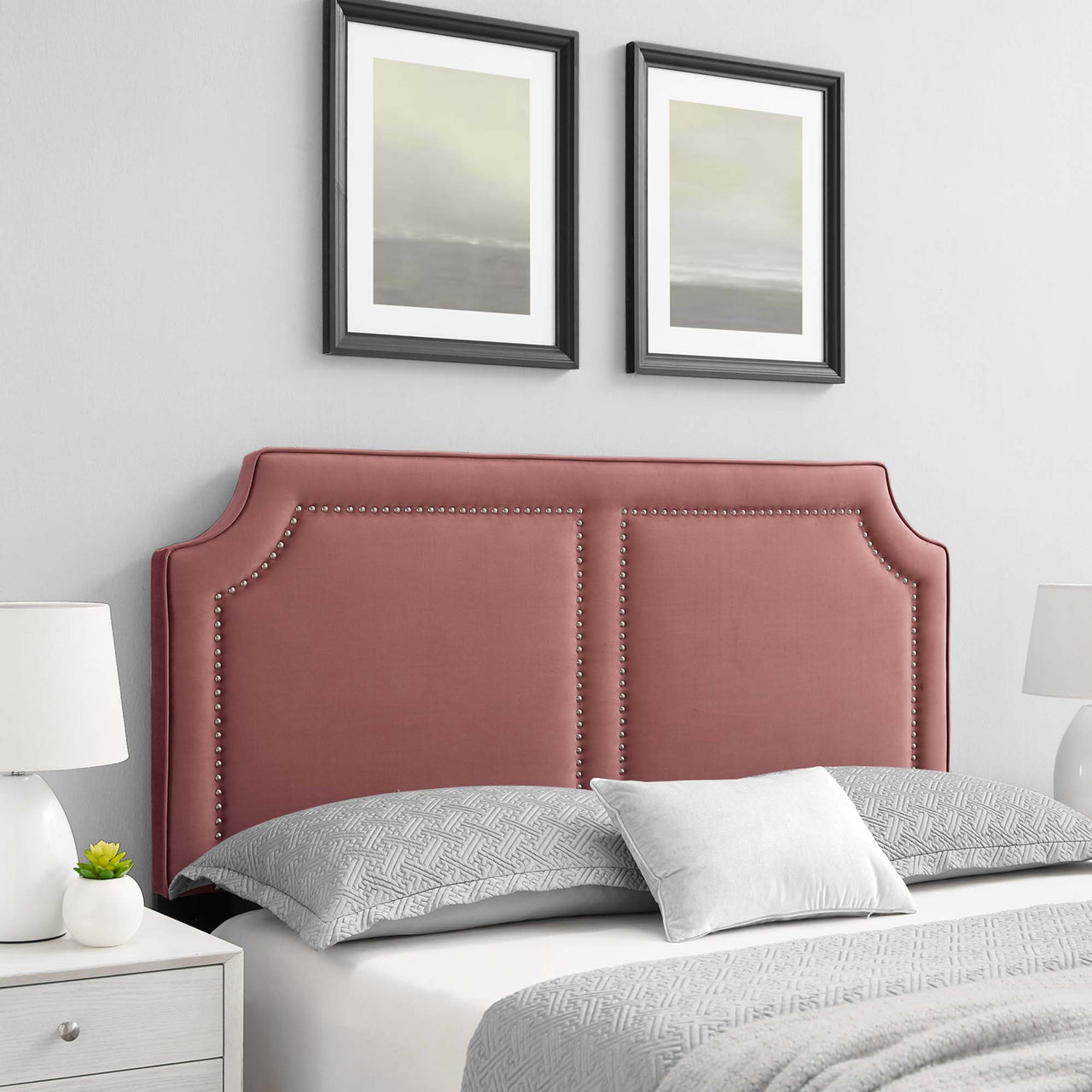 Selina Upholstered Velvet Twin Headboard, Dusty Rose