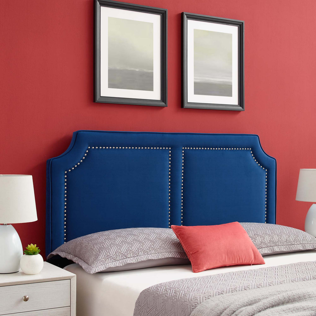 Selina Upholstered Velvet King | California King Headboard, Navy