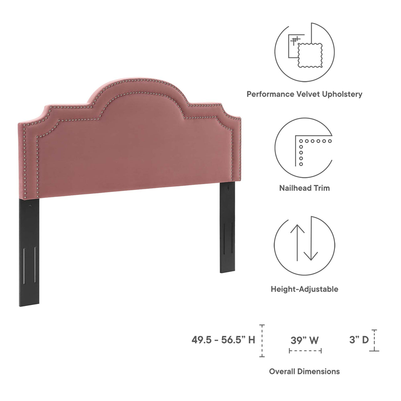 Belle Velvet Twin Headboard, Dusty Rose