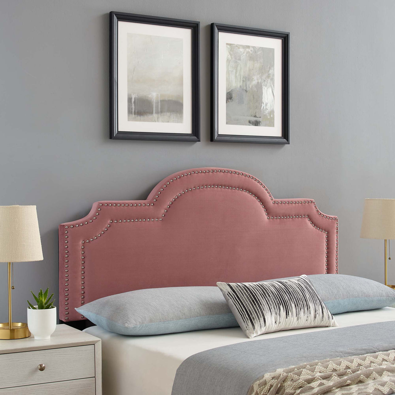 Belle Velvet Twin Headboard, Dusty Rose