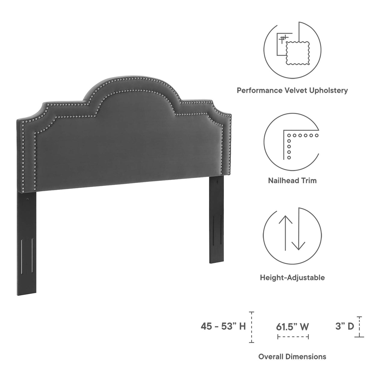 Belle Velvet Full | Queen Headboard, Charcoal