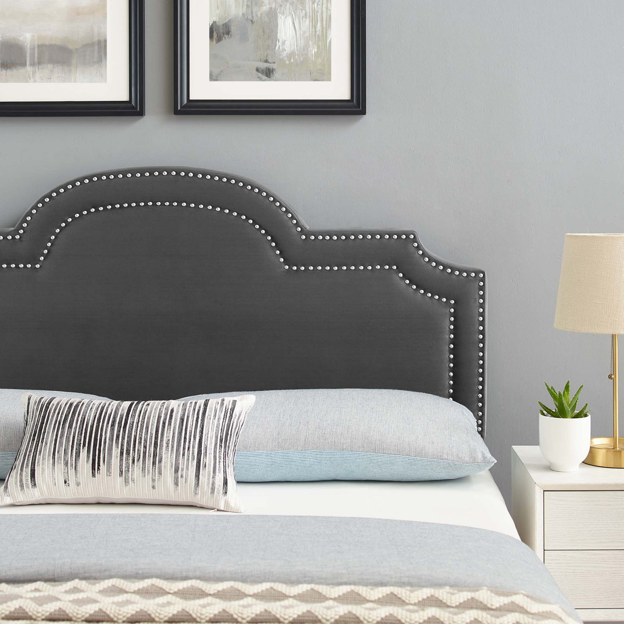 Belle Velvet Full | Queen Headboard, Charcoal