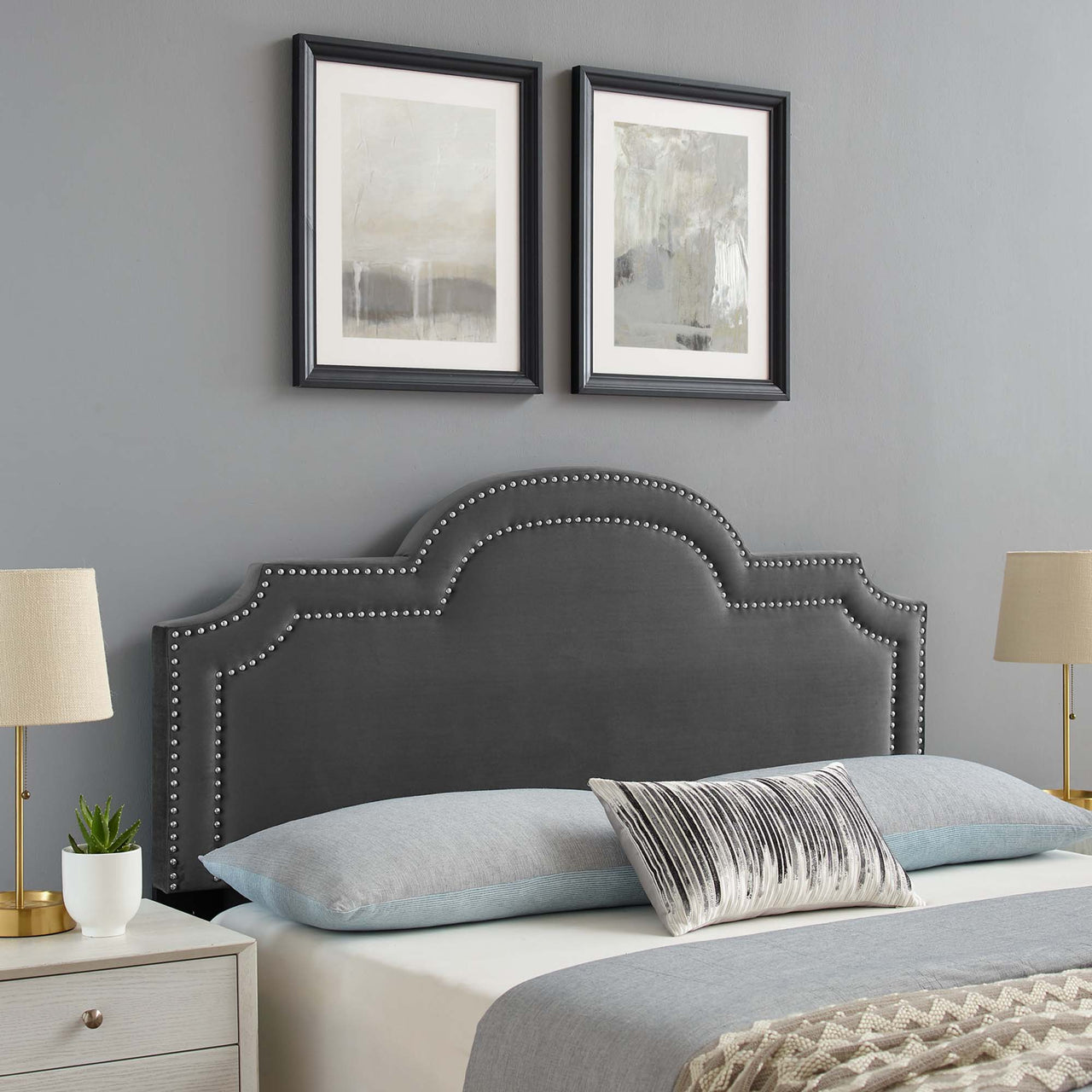 Belle Velvet Full | Queen Headboard, Charcoal