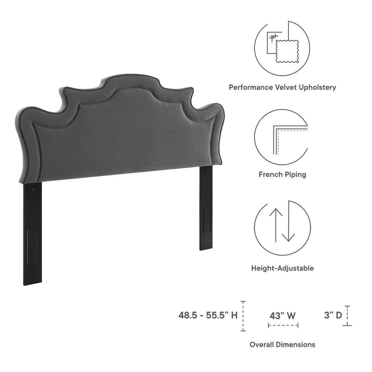 Seraph Velvet Twin Headboard, Charcoal