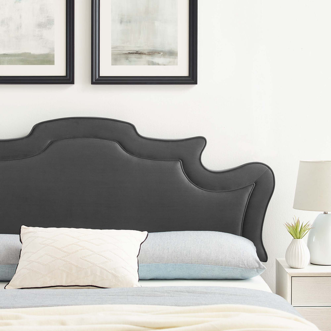 Seraph Velvet Twin Headboard, Charcoal