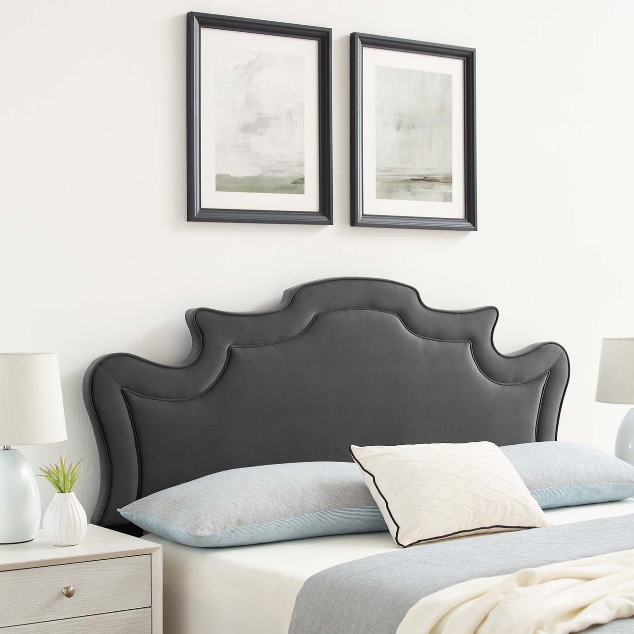 Seraph Velvet Twin Headboard, Charcoal