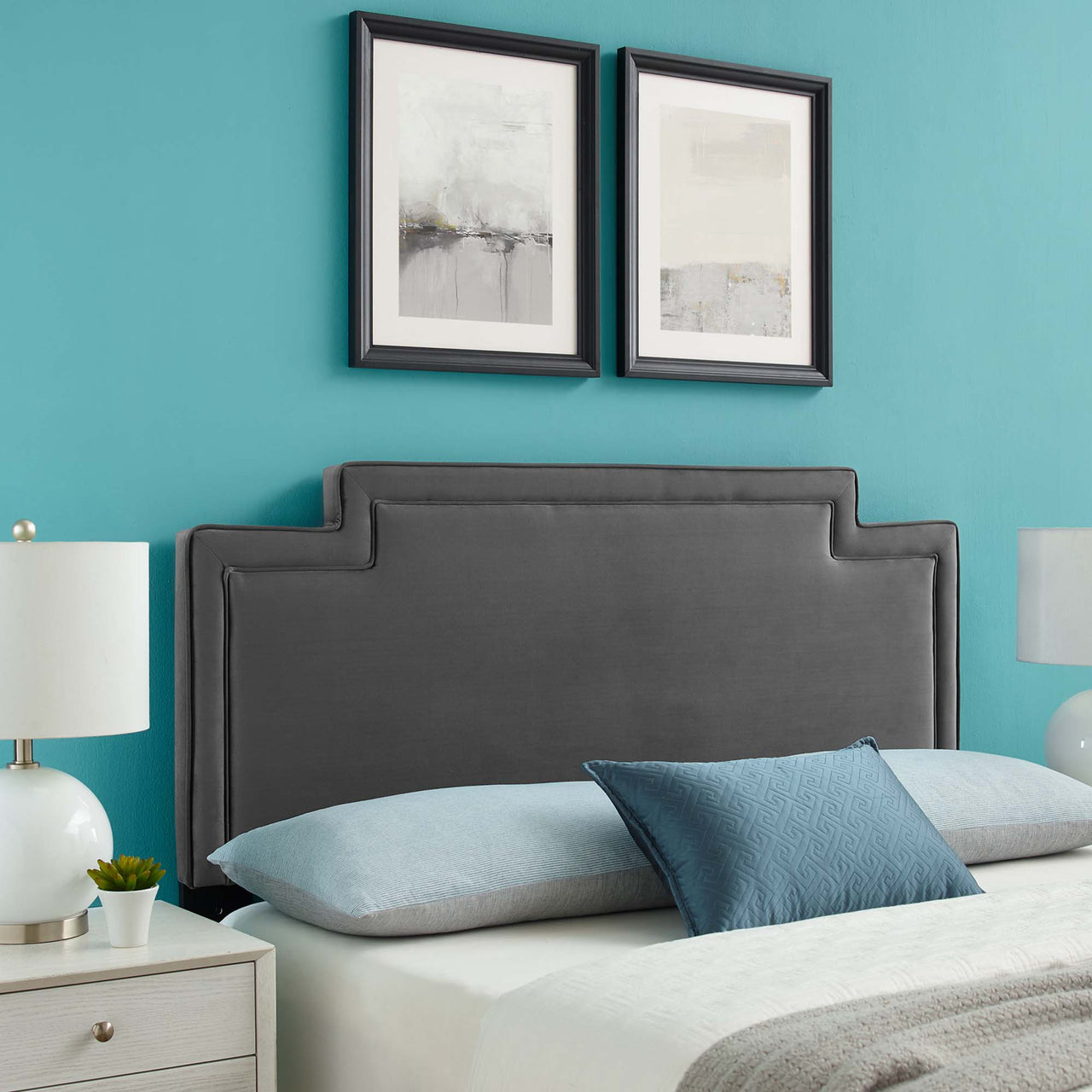 Veil Velvet Twin Headboard, Charcoal