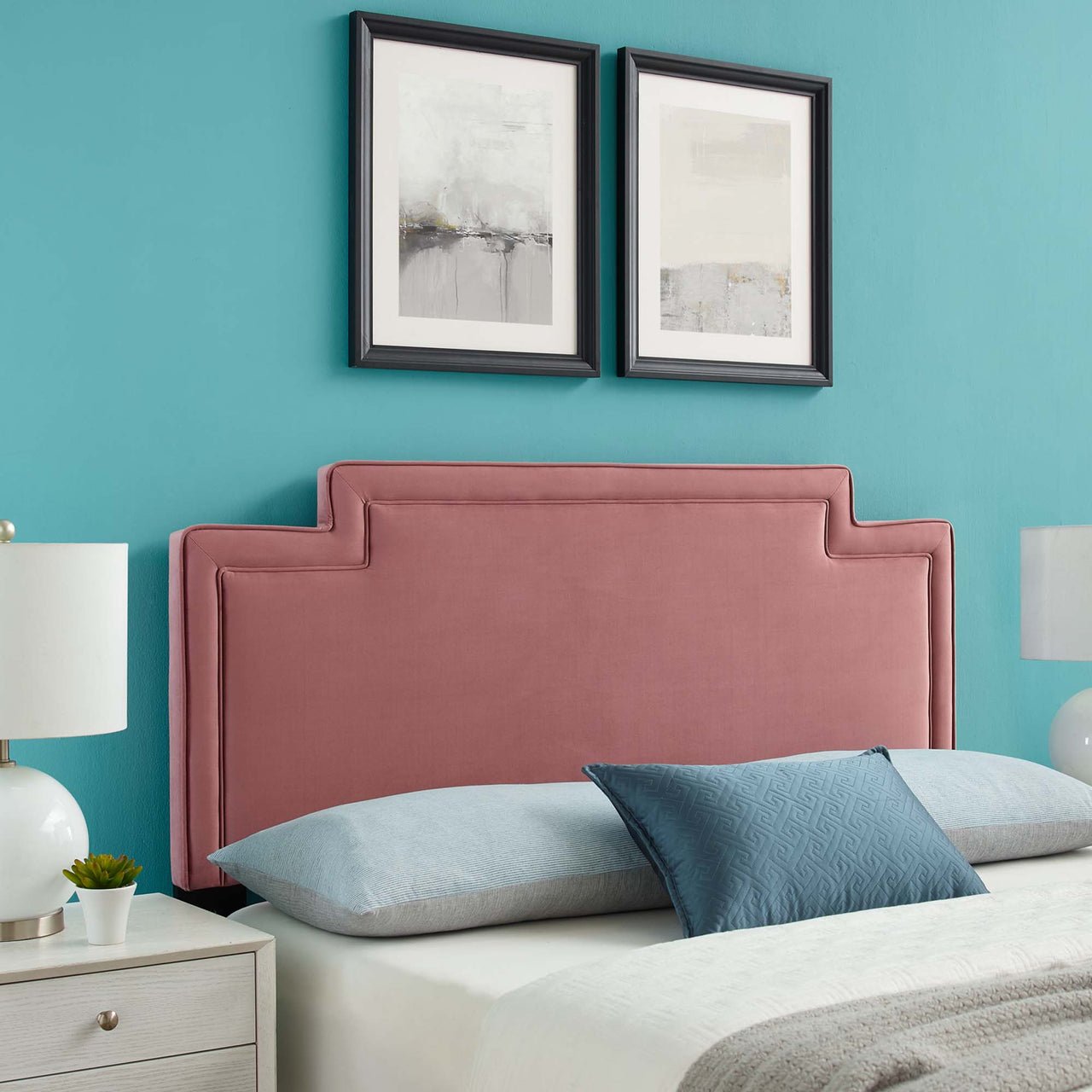 Veil Velvet Twin Headboard, Dusty Rose