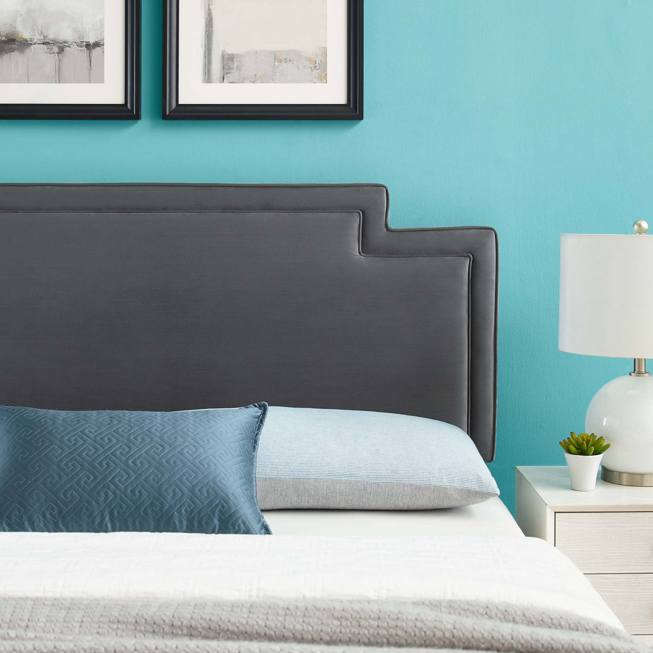 Veil Velvet Full | Queen Headboard, Charcoal
