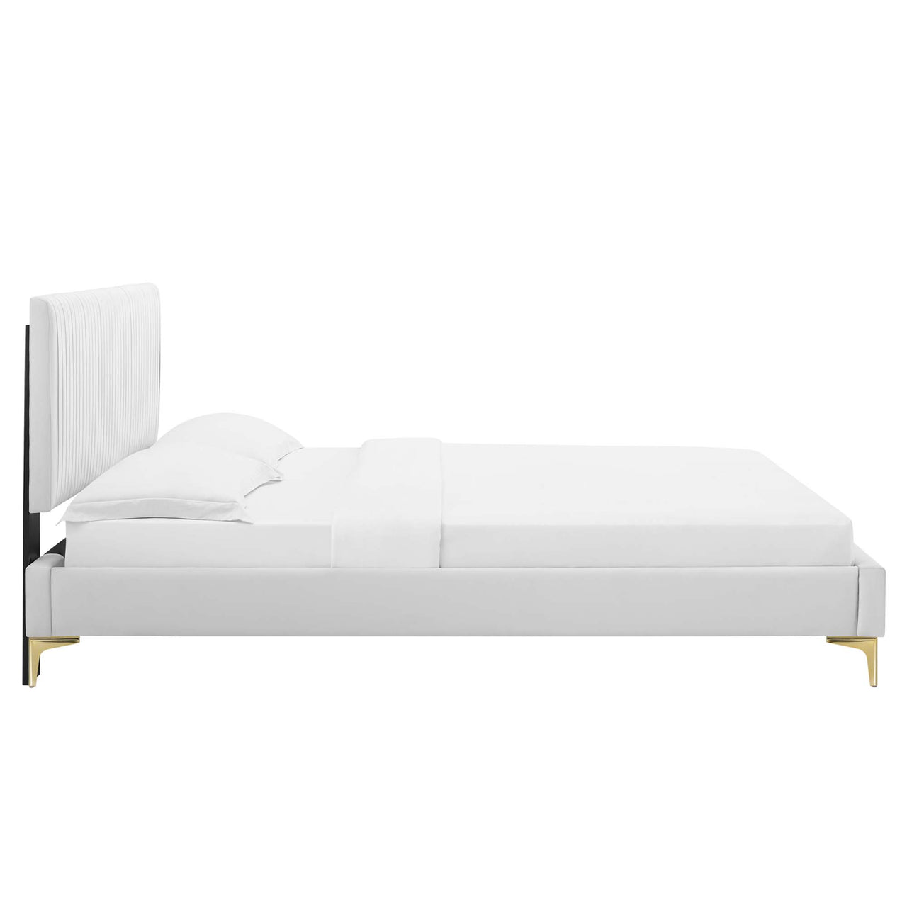 Harper Velvet Queen Platform Bed, White & Gold