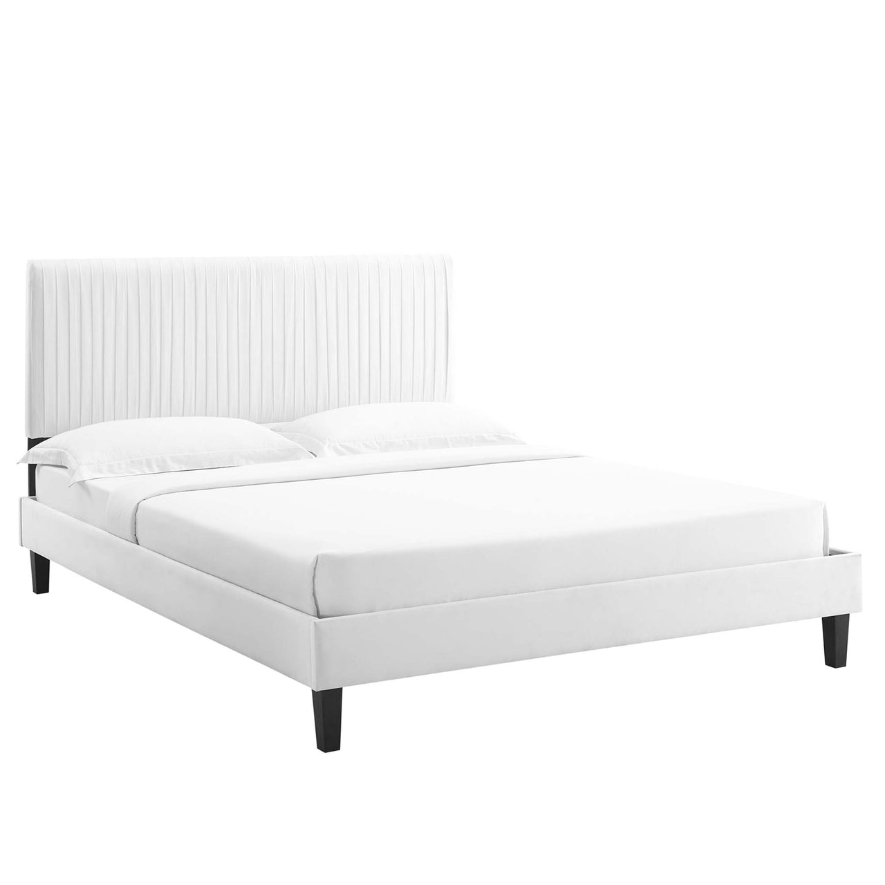 Harper Velvet Queen Platform Bed, White & Black