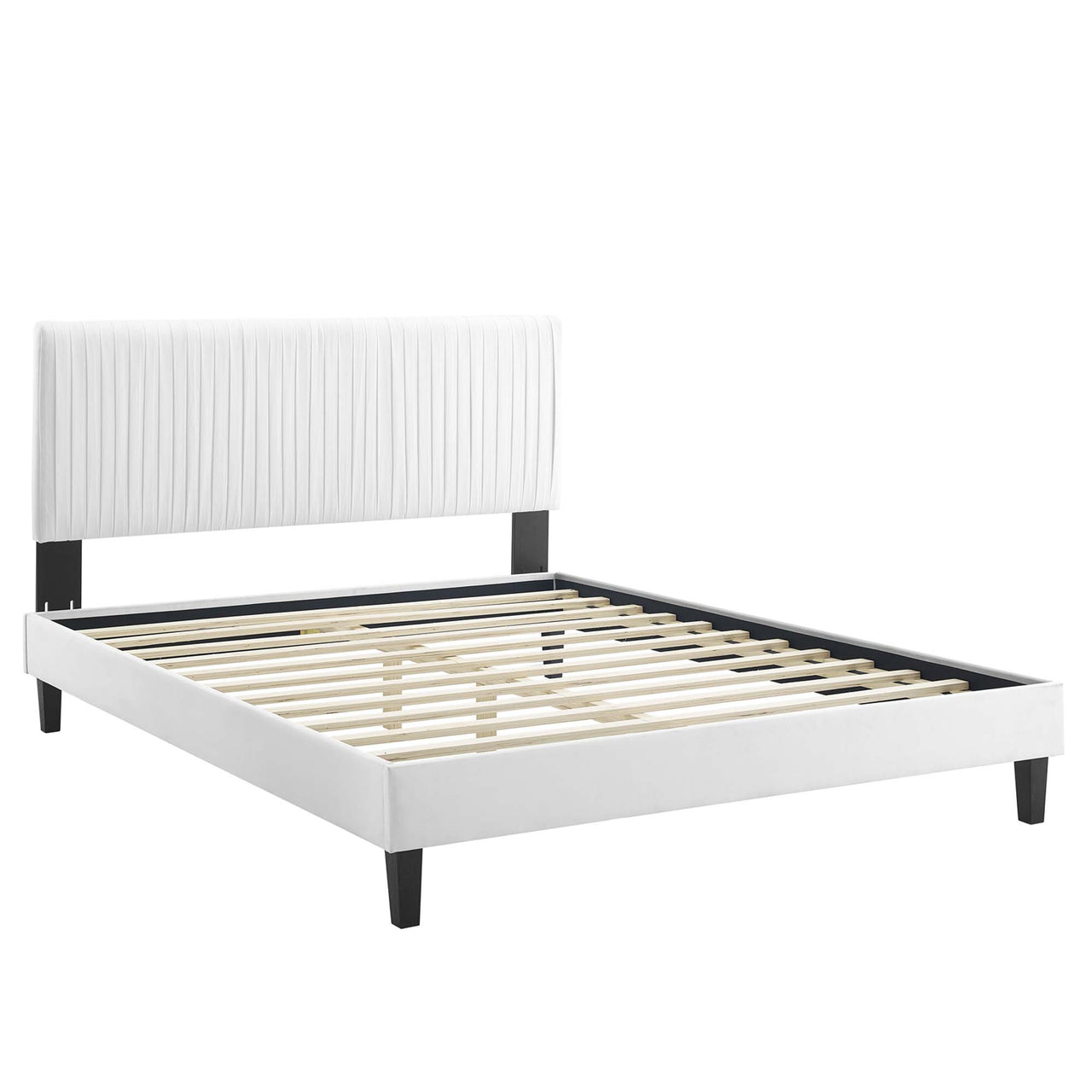 Harper Velvet Queen Platform Bed, White & Black