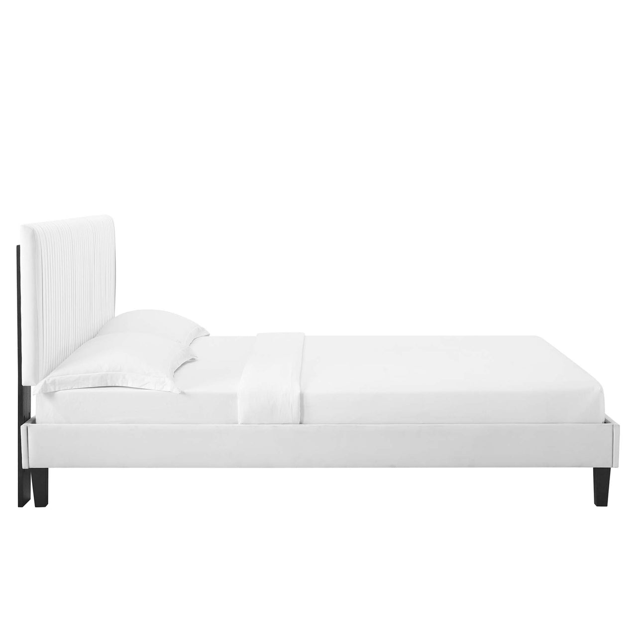 Harper Velvet Queen Platform Bed, White & Black