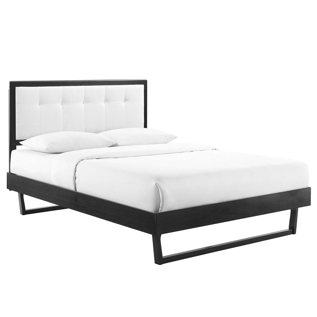 Weslow Button-Tufted Full Platform Bed, Black & White