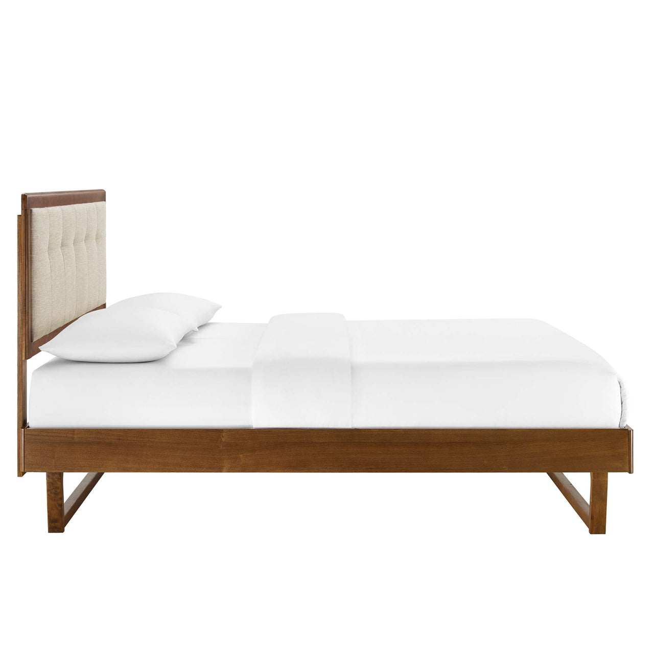 Weslow Button-Tufted Full Platform Bed, Walnut & Beige