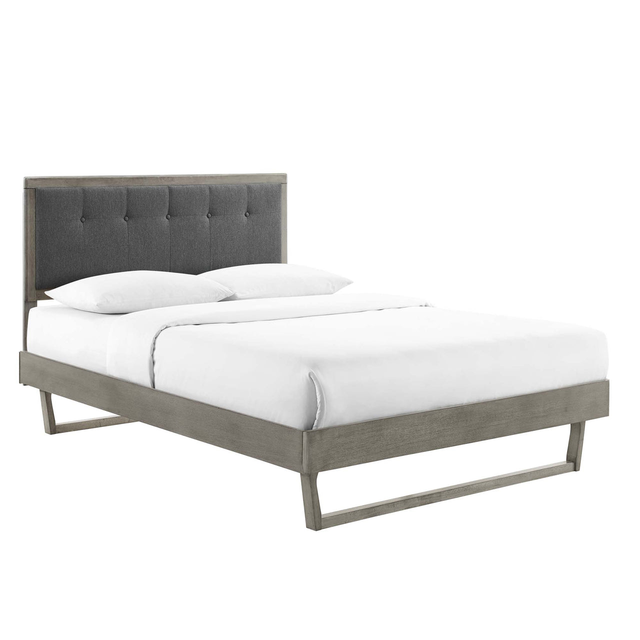 Weslow Button-Tufted King Platform Bed, Gray & Charcoal