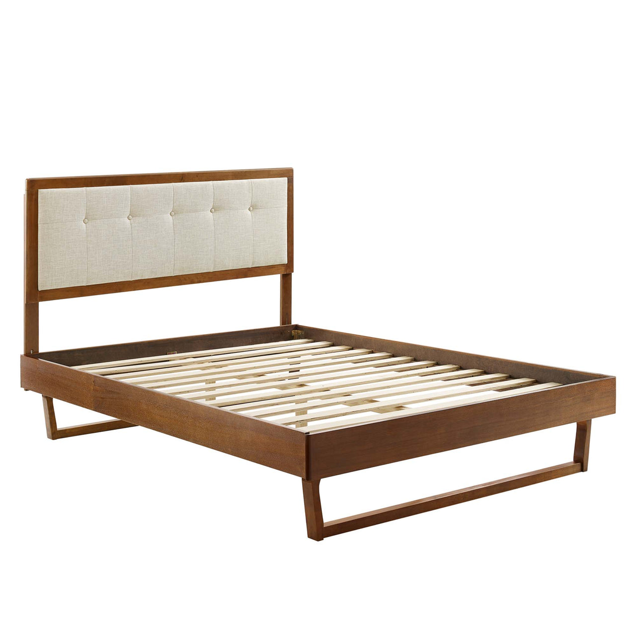 Weslow Button-Tufted King Platform Bed, Walnut & Beige