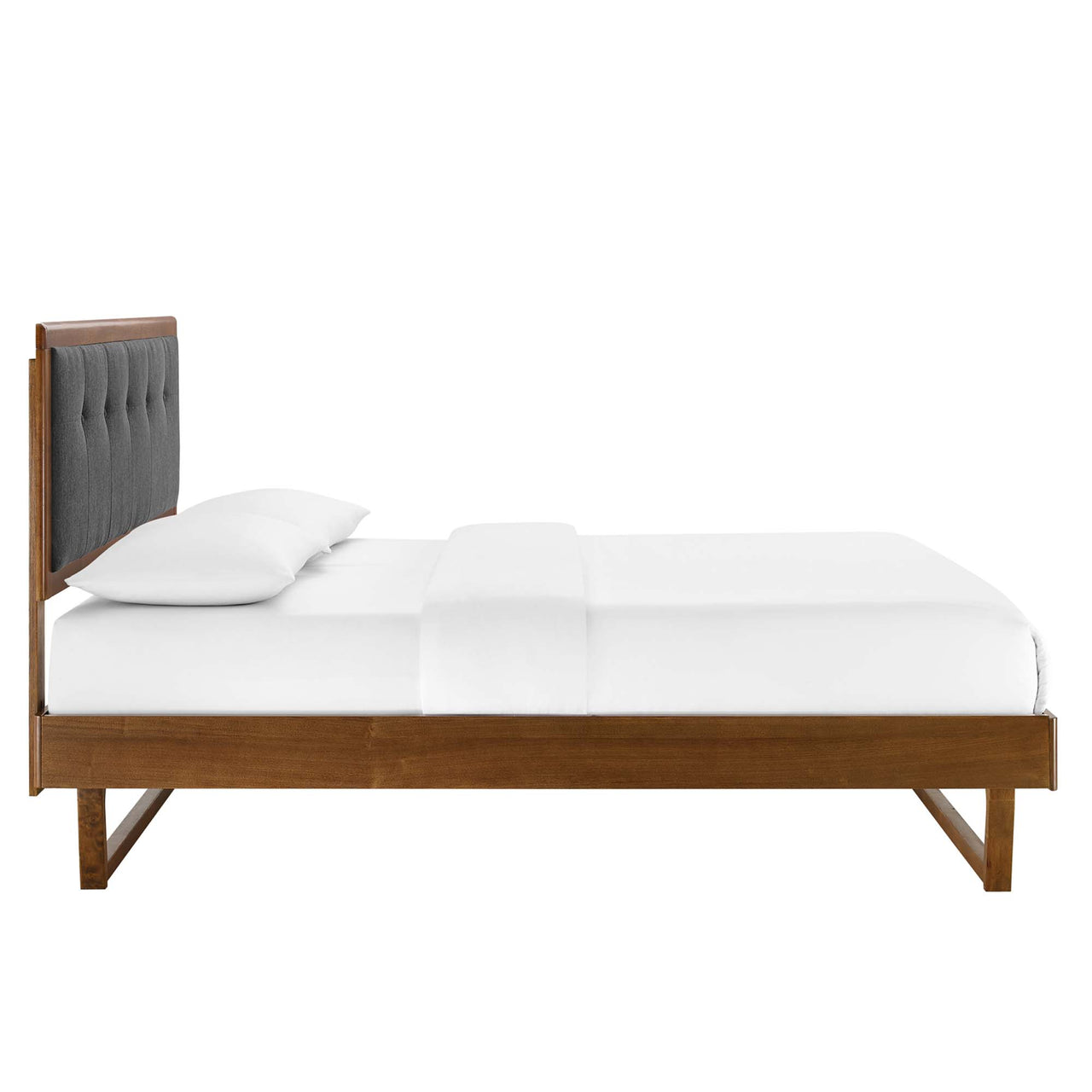 Weslow Button-Tufted King Platform Bed, Walnut & Charcoal
