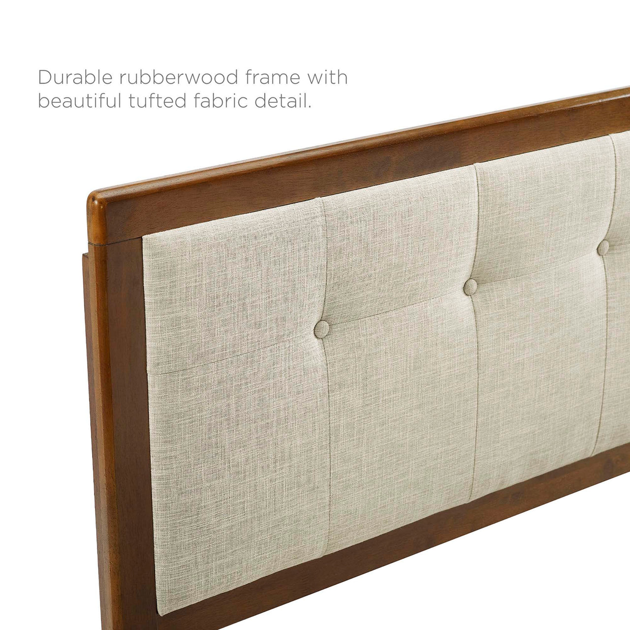 Weslow Button-Tufted Full Platform Bed, Walnut & Beige