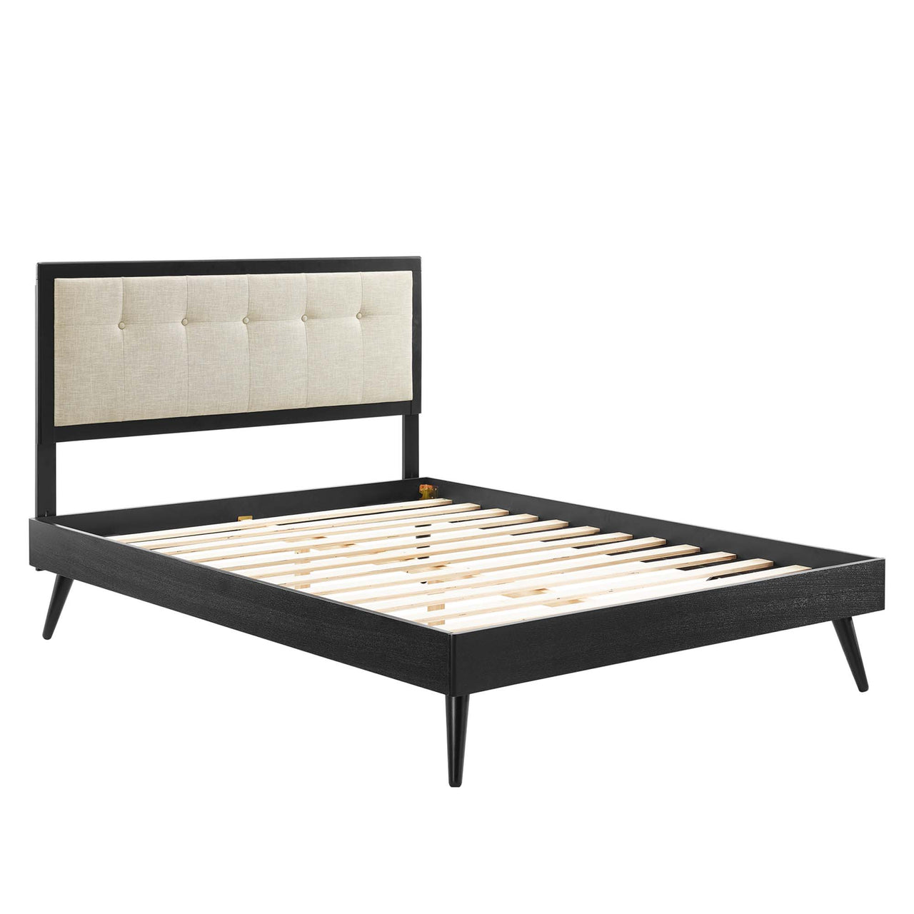 Weslow Button-Tufted King Platform Bed, Black & Beige