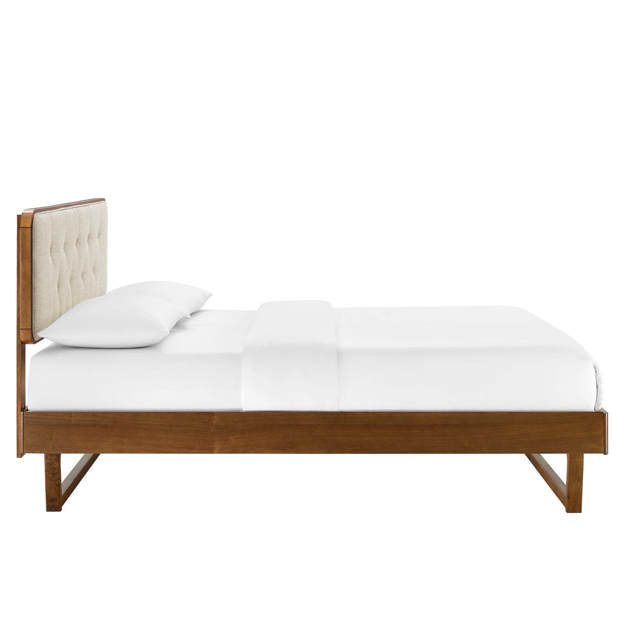 Bosque Upholstered Panel Full Platform Bed, Walnut & Beige