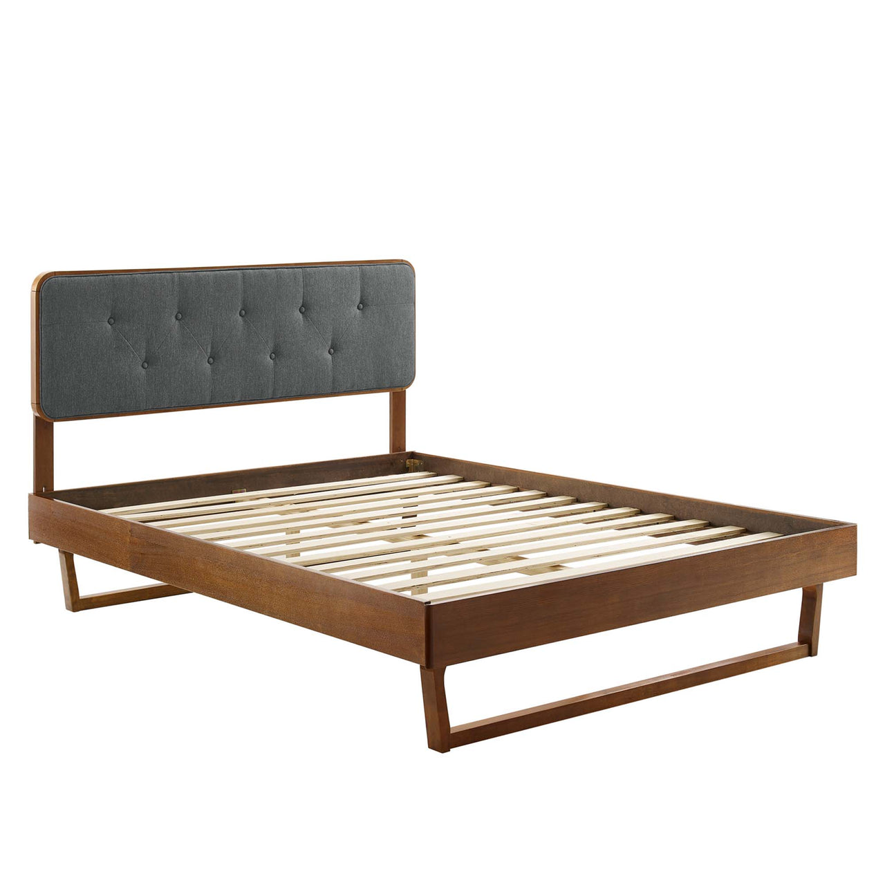 Bosque Upholstered Panel Full Platform Bed, Walnut & Charcoal
