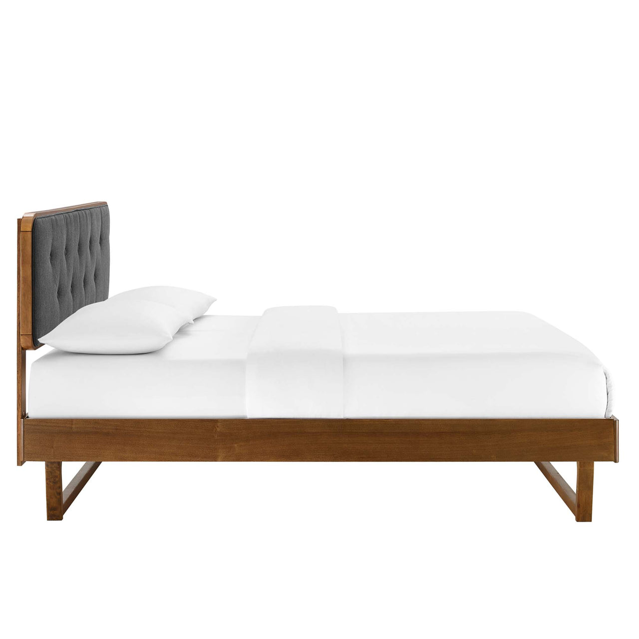 Bosque Upholstered Panel Full Platform Bed, Walnut & Charcoal