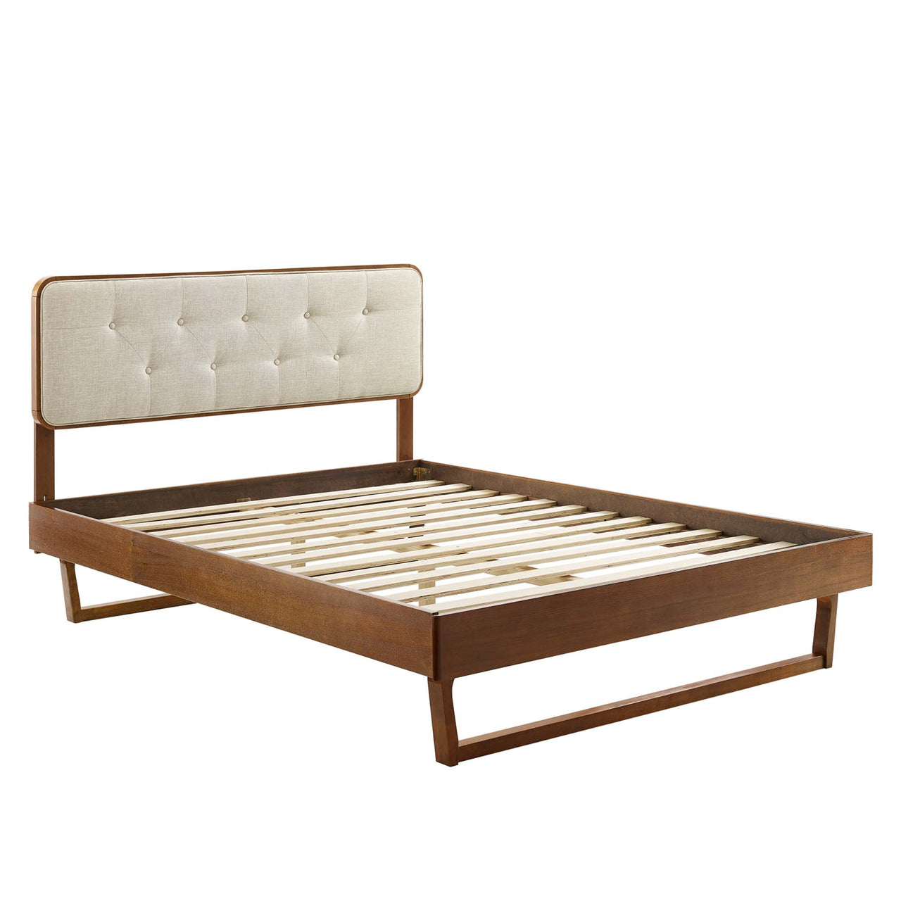 Bosque Upholstered Panel King Platform Bed, Walnut & Beige
