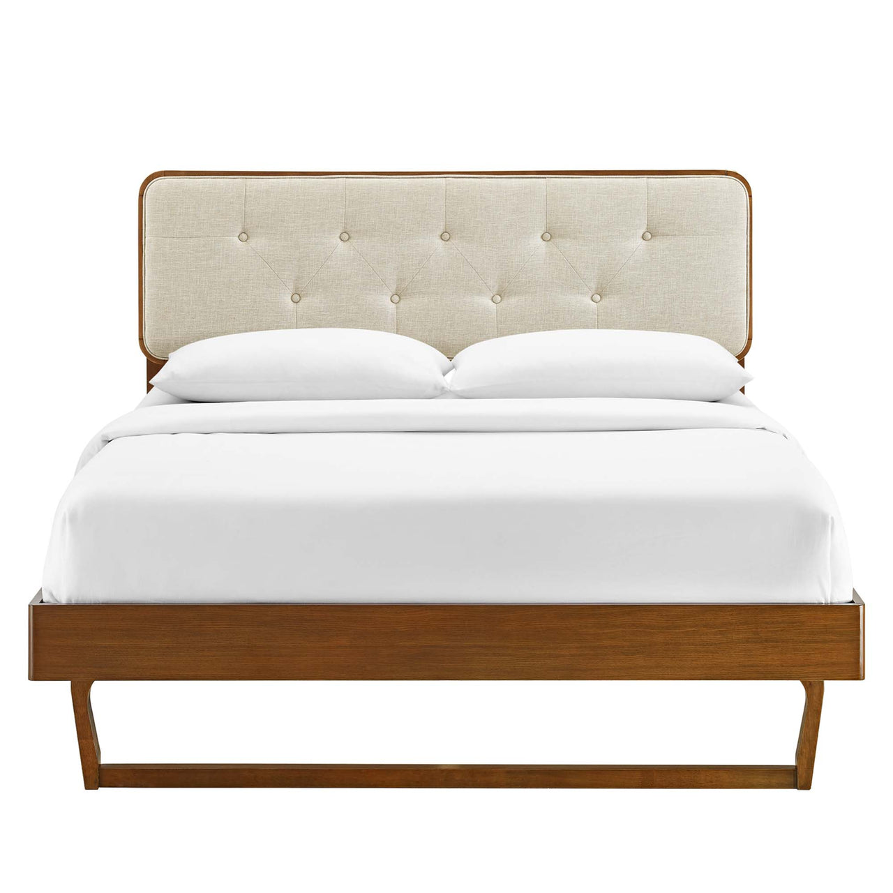 Bosque Upholstered Panel King Platform Bed, Walnut & Beige