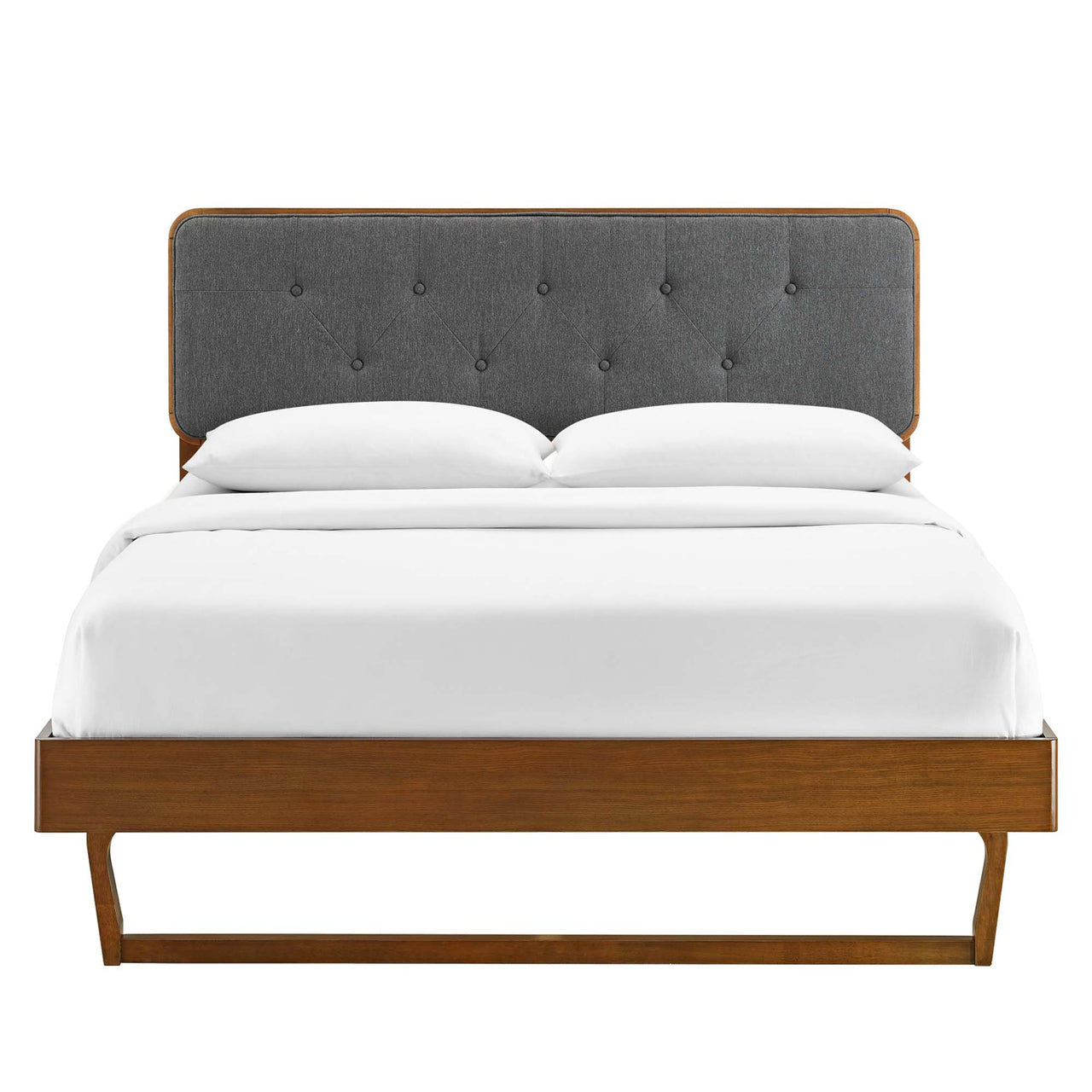Bosque Upholstered Panel Twin Platform Bed, Walnut & Charcoal