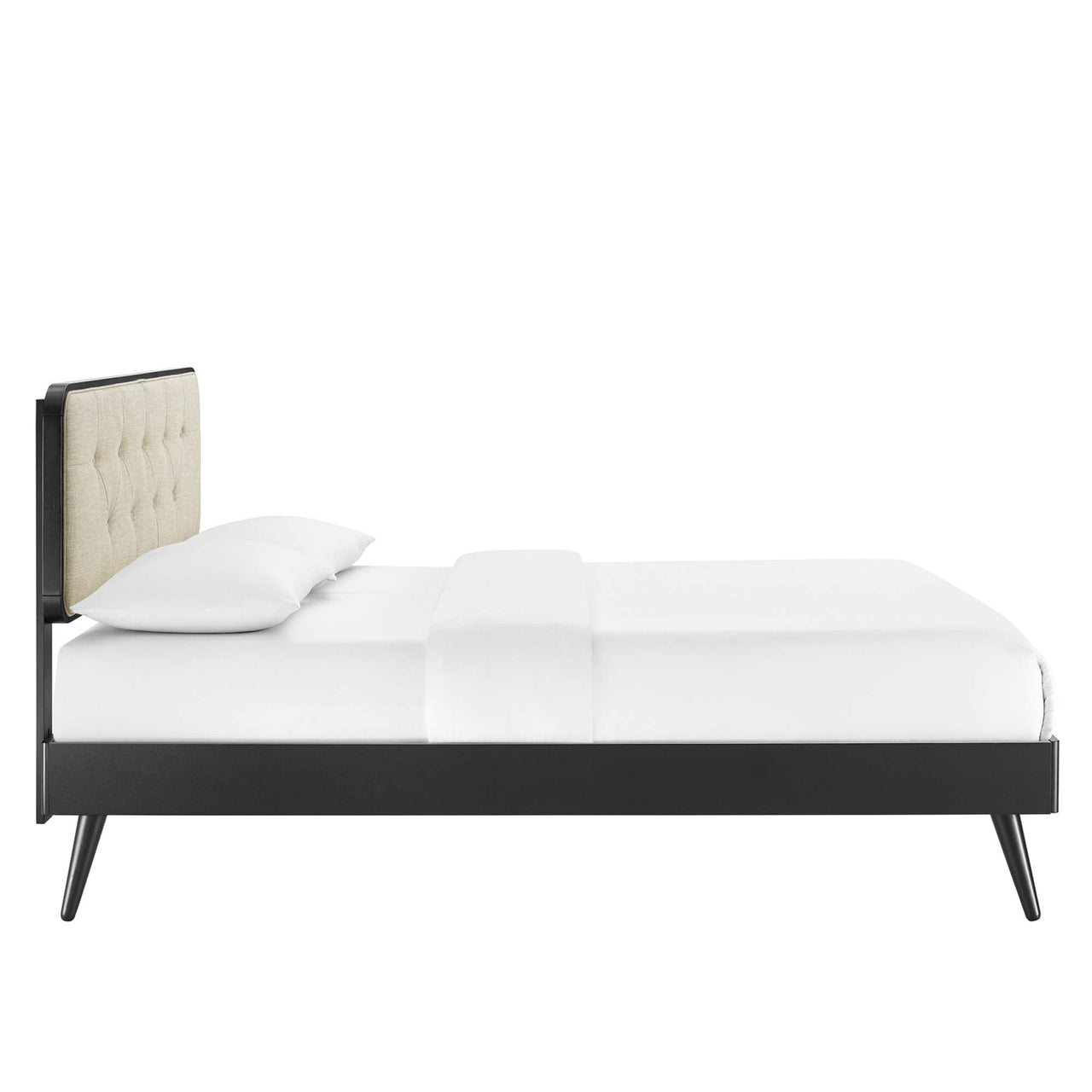 Bosque Upholstered Panel Full Platform Bed, Black & Beige