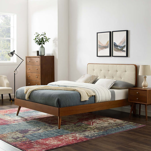 Bosque Upholstered Panel Full Platform Bed, Walnut & Beige