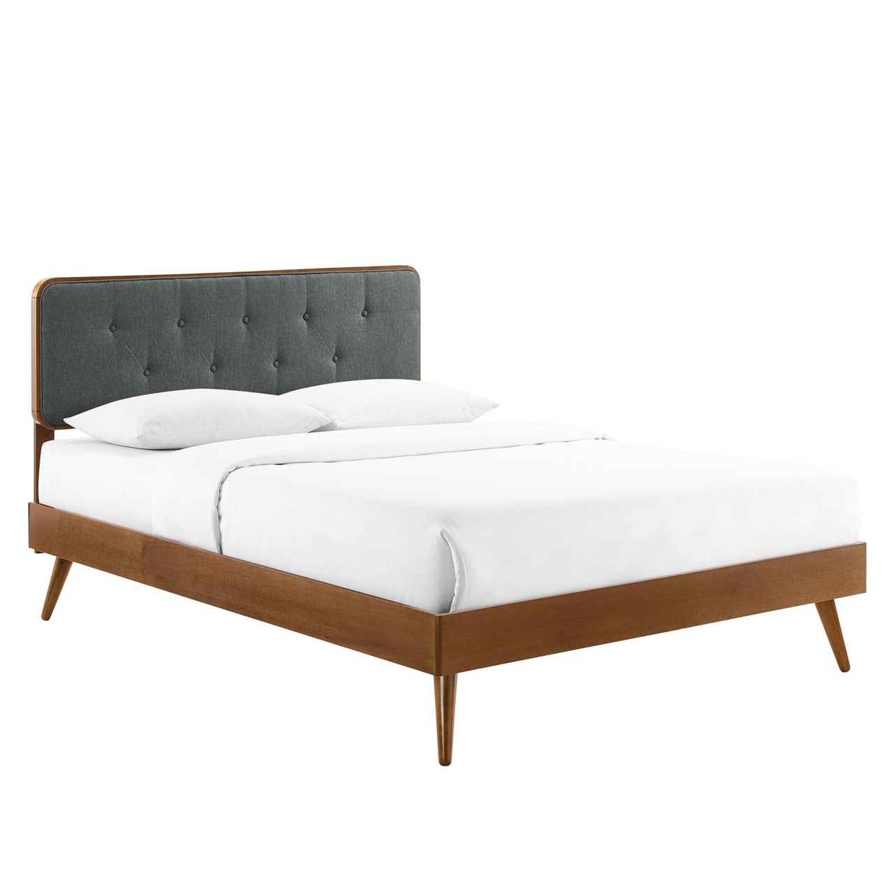 Bosque Upholstered Panel Full Platform Bed, Walnut & Charcoal