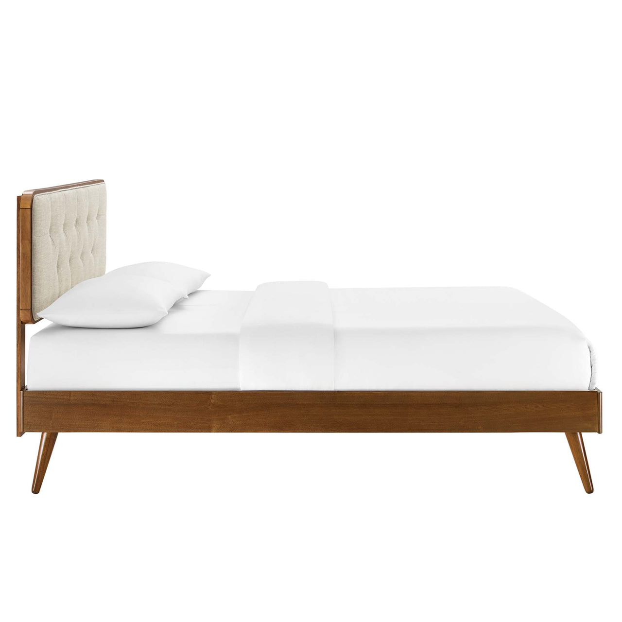 Bosque Upholstered Panel King Platform Bed, Walnut & Beige