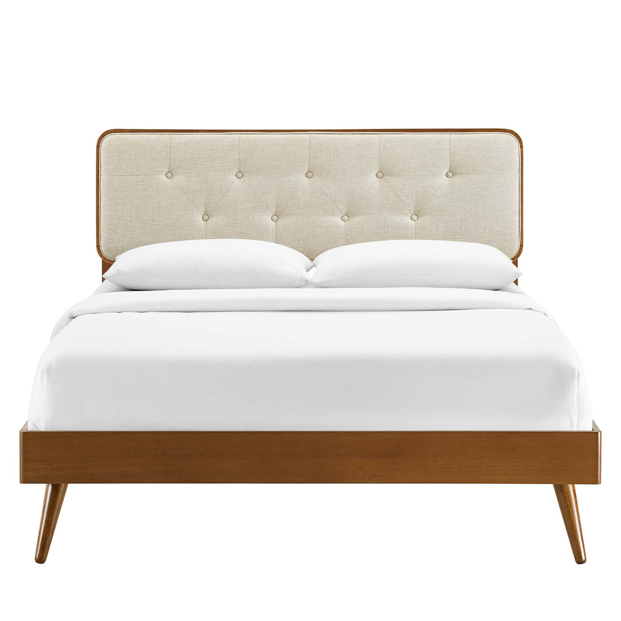 Bosque Upholstered Panel King Platform Bed, Walnut & Beige